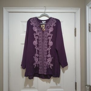 NWT Angel Heart Purple Embroidered Blouse Size 1X
